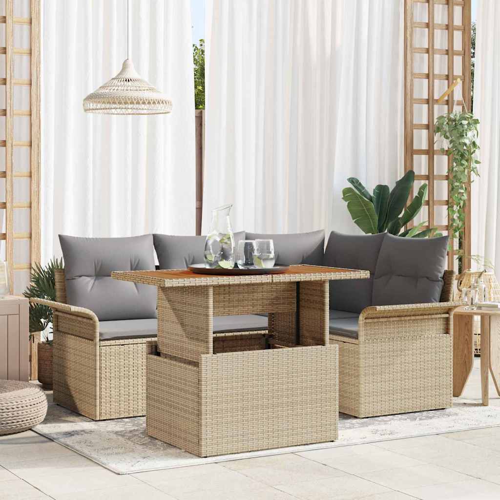 Garten-Sofa-Set mit Kissen 5 pcs Beige und Hellgrau