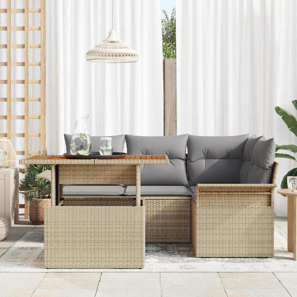 Garten-Sofa-Set mit Kissen 5 pcs Beige und Hellgrau