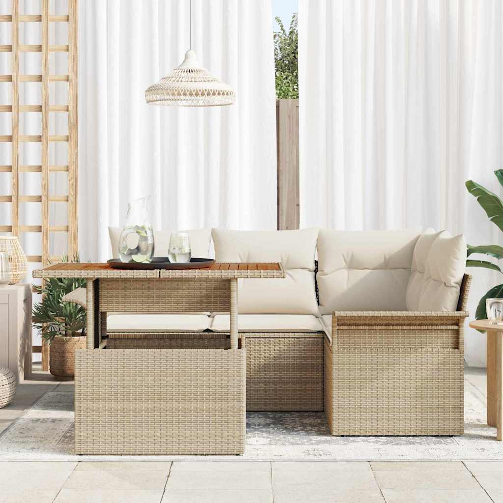 Garten-Sofa-Set mit Kissen 5 pcs Beige und Creme