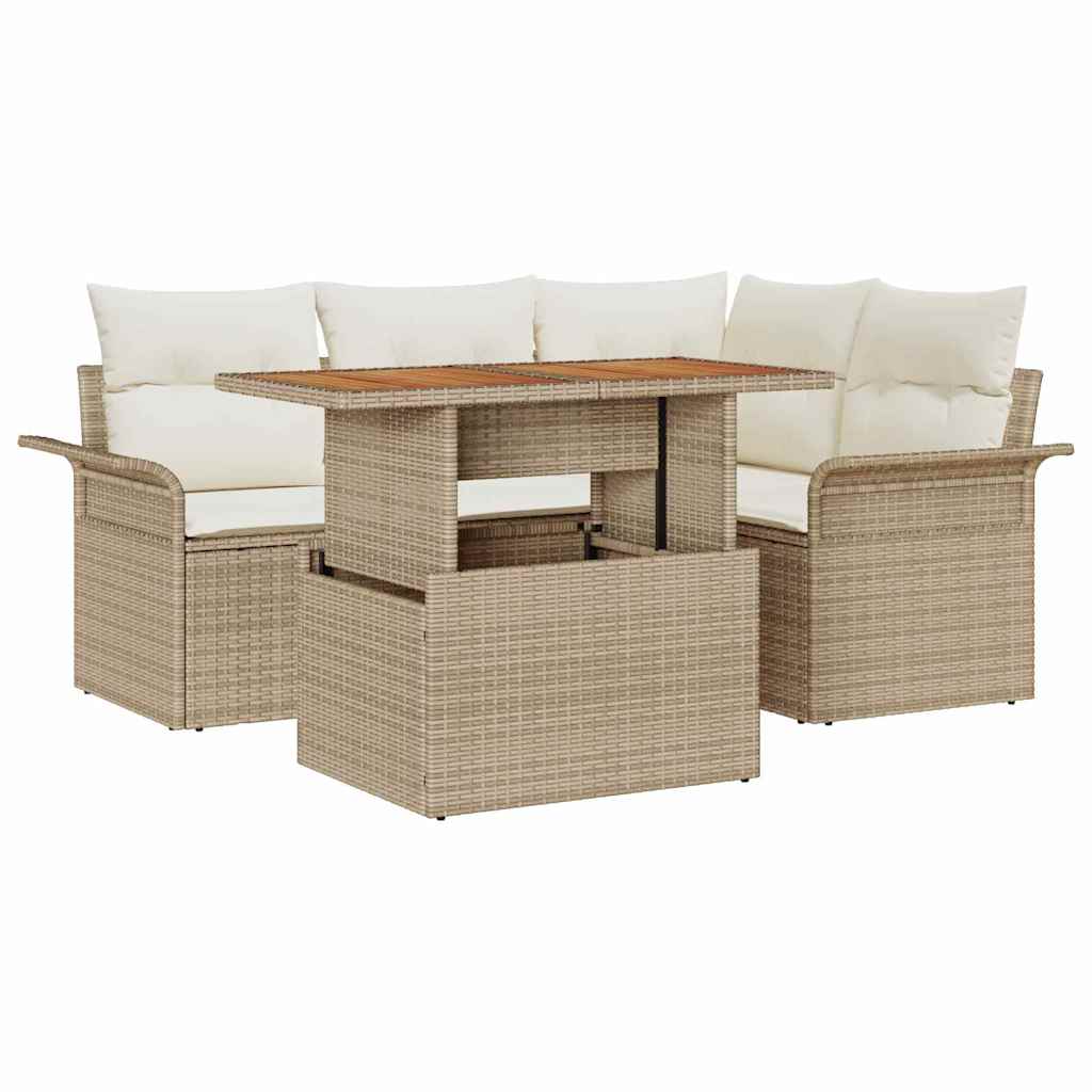 Garten-Sofa-Set mit Kissen 5 pcs Beige und Creme