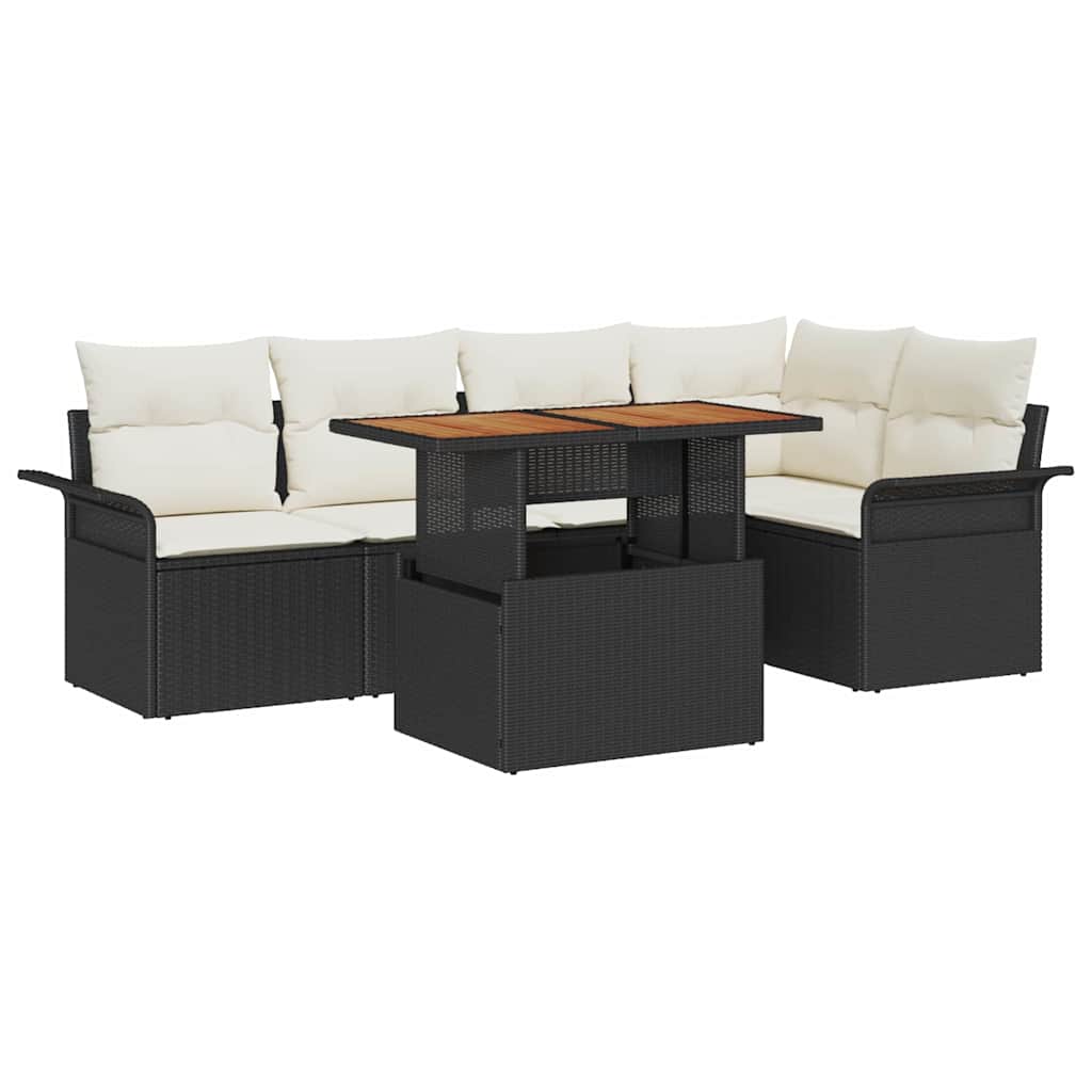 Garten-Sofa-Set mit Kissen 6 pcs Schwarz und Creme