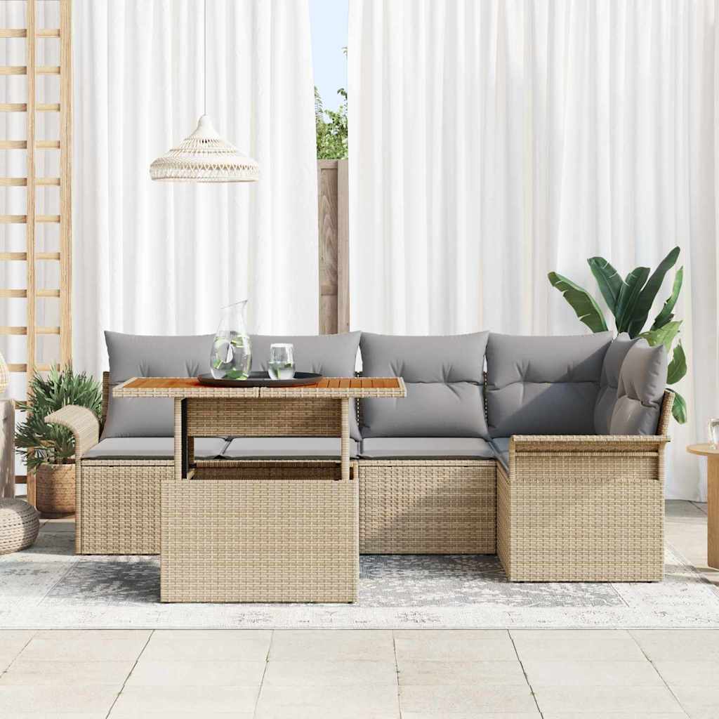 Garten-Sofa-Set mit Kissen 6 pcs Beige und Hellgrau