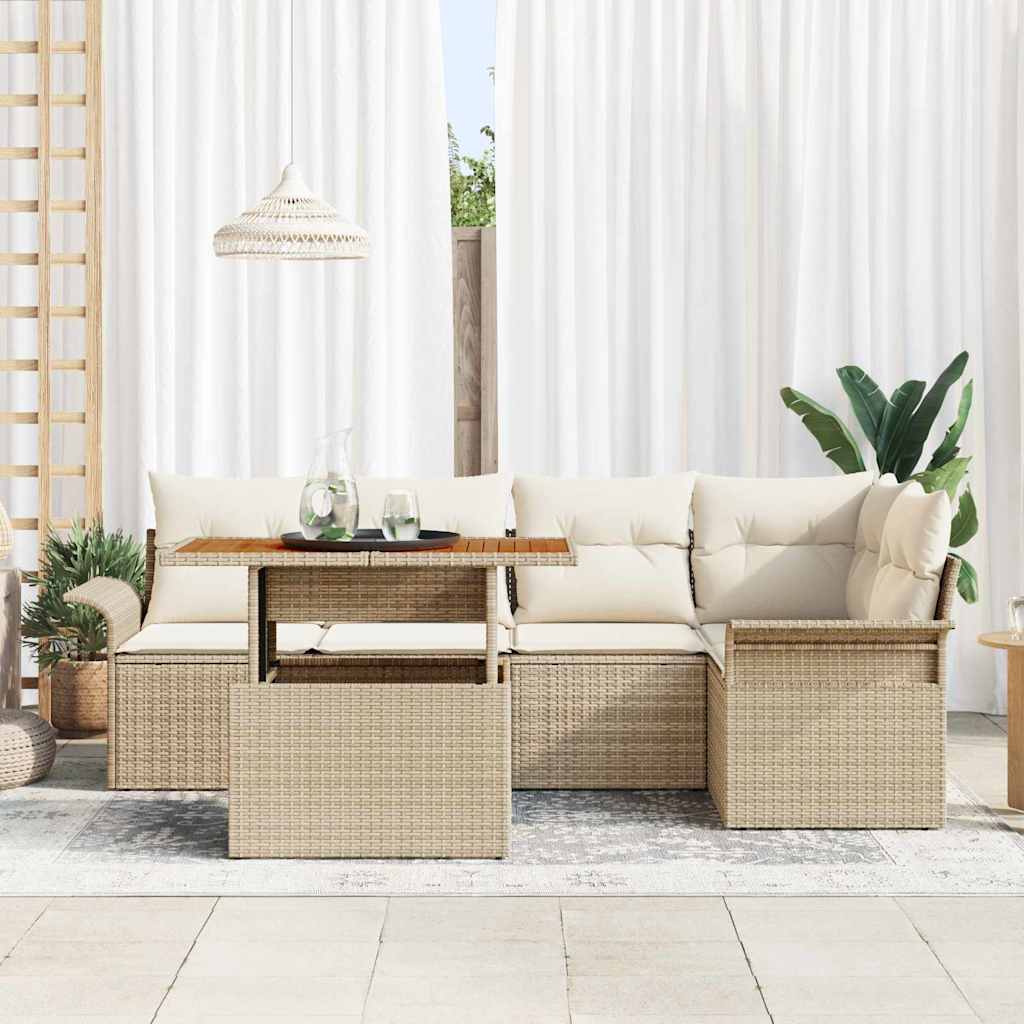 Garten-Sofa-Set mit Kissen 6 pcs Beige und Creme