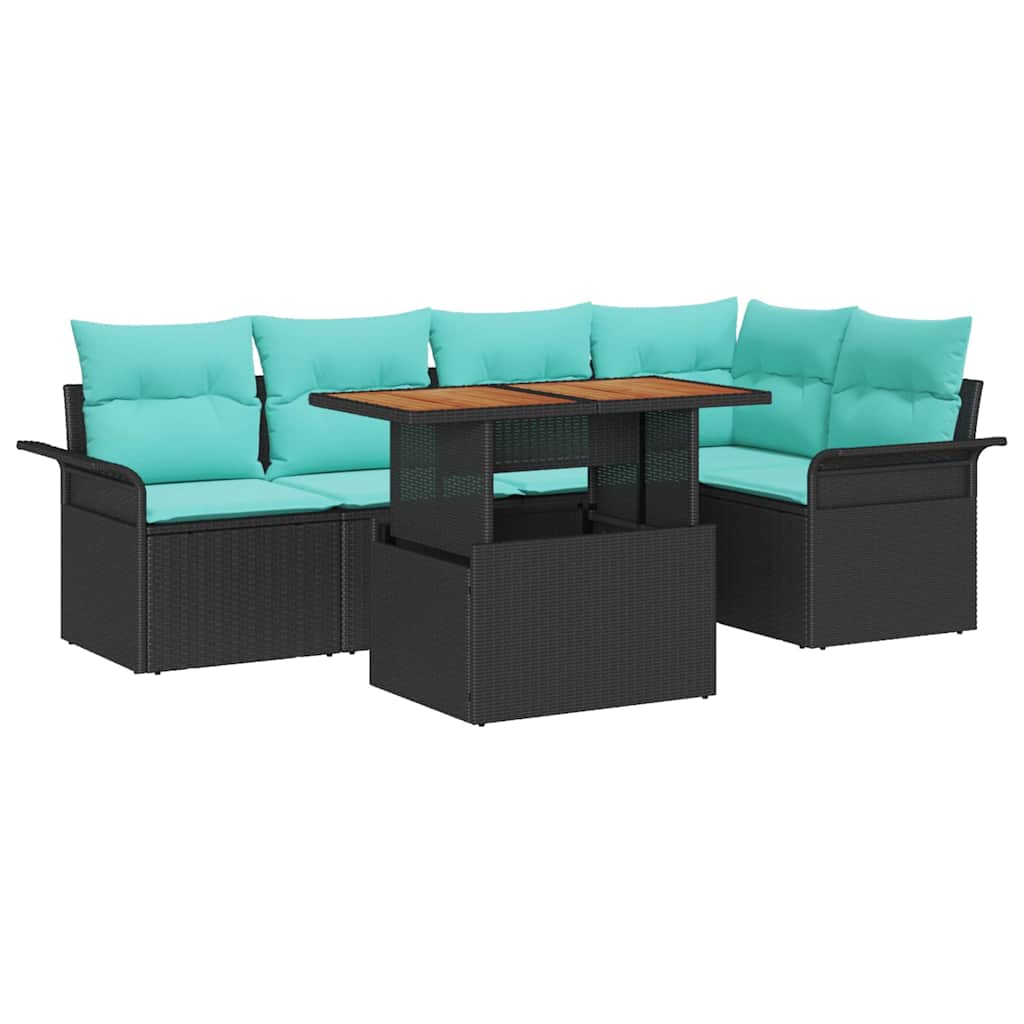 Gartensofa-set mit Kissen 6 pcs Schwarz und Blau Poly-Rattan