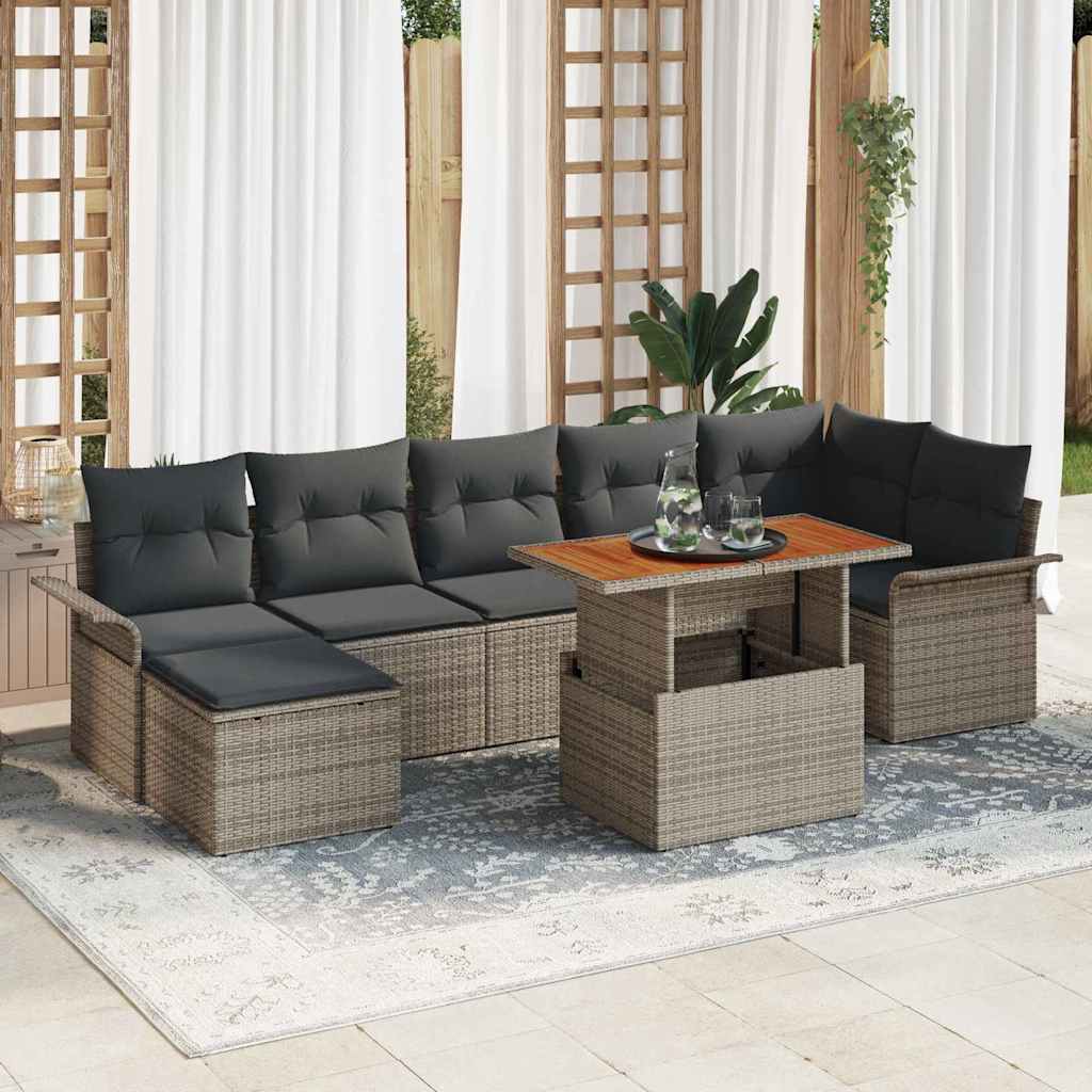 Gartensofa-set mit Kissen 8 pcs Grau Poly-Rattan