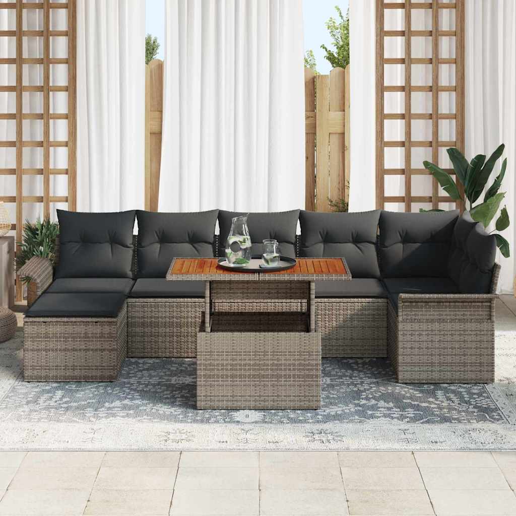 Gartensofa-set mit Kissen 8 pcs Grau Poly-Rattan