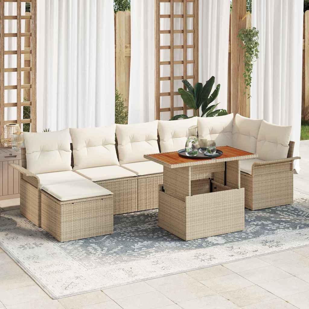 Gartensofa-set mit Kissen 8 pcs Beige und Creme Poly-Rattan