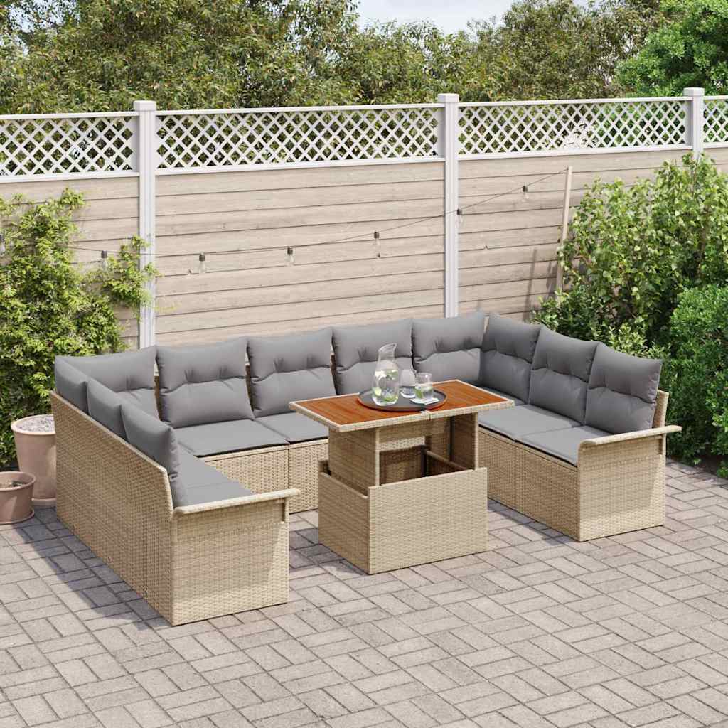 Garten-Sofa-Set mit Kissen 10 pcs Beige und Hellgrau