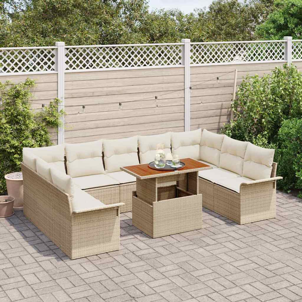 Garten-Sofa-Set mit Kissen 10 pcs Beige und Creme