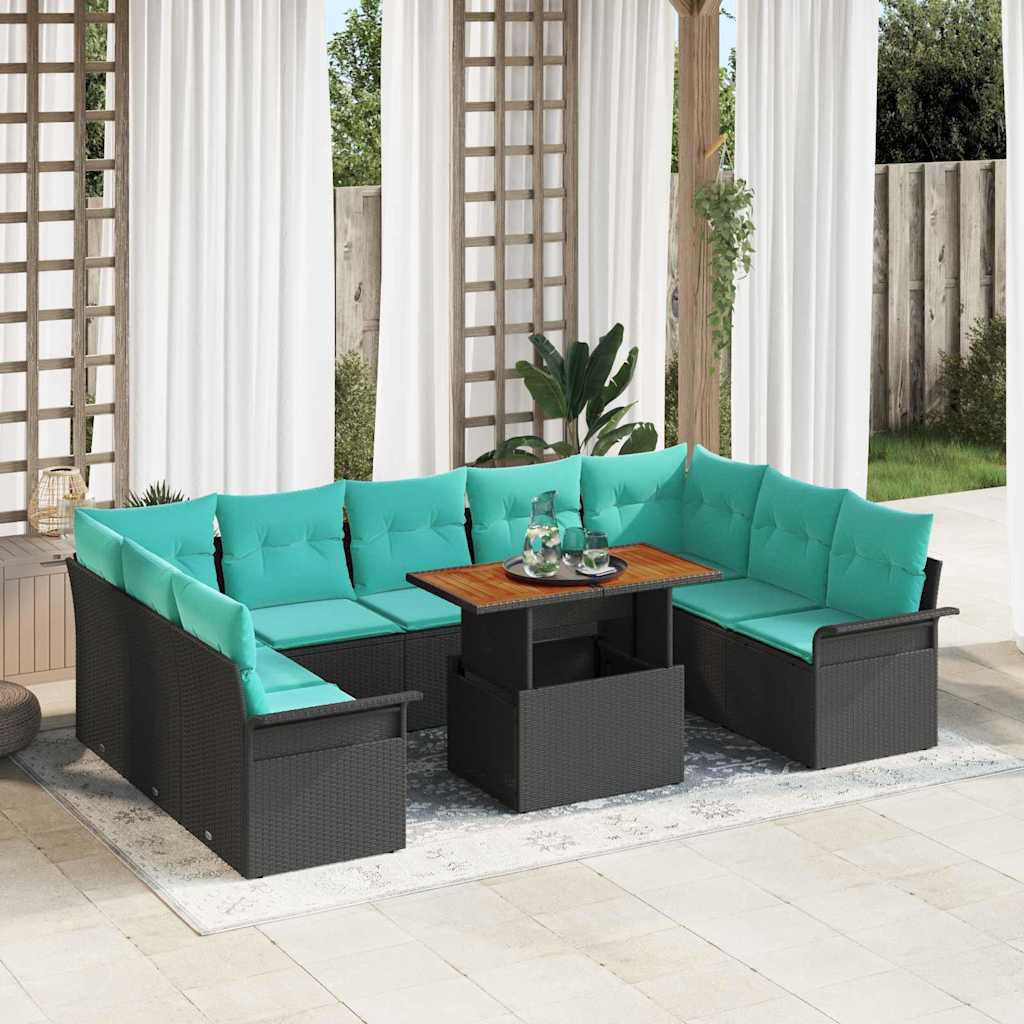Garten-Sofa-Set mit Kissen 10 pcs Schwarz und blau