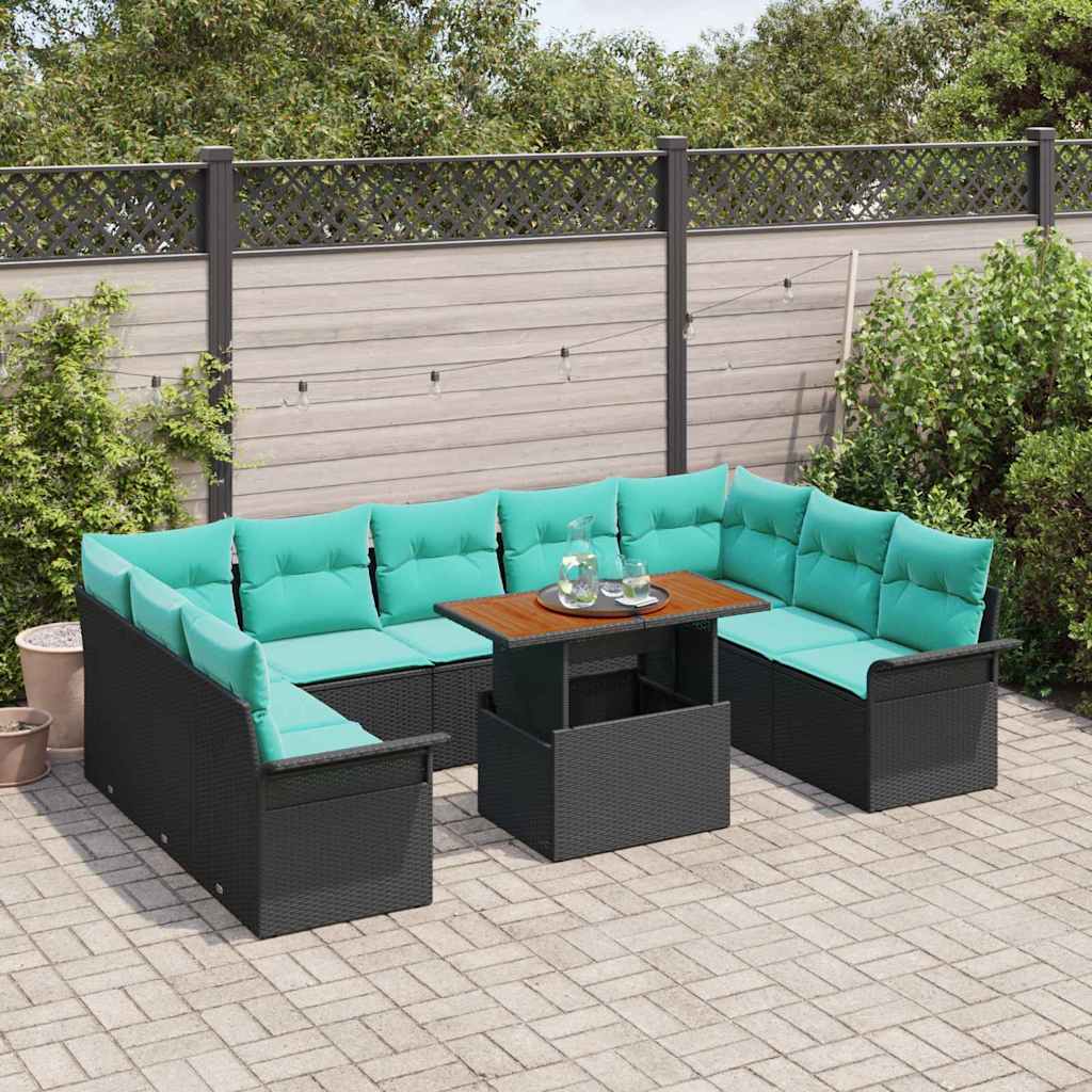 Garten-Sofa-Set mit Kissen 10 pcs Schwarz und blau