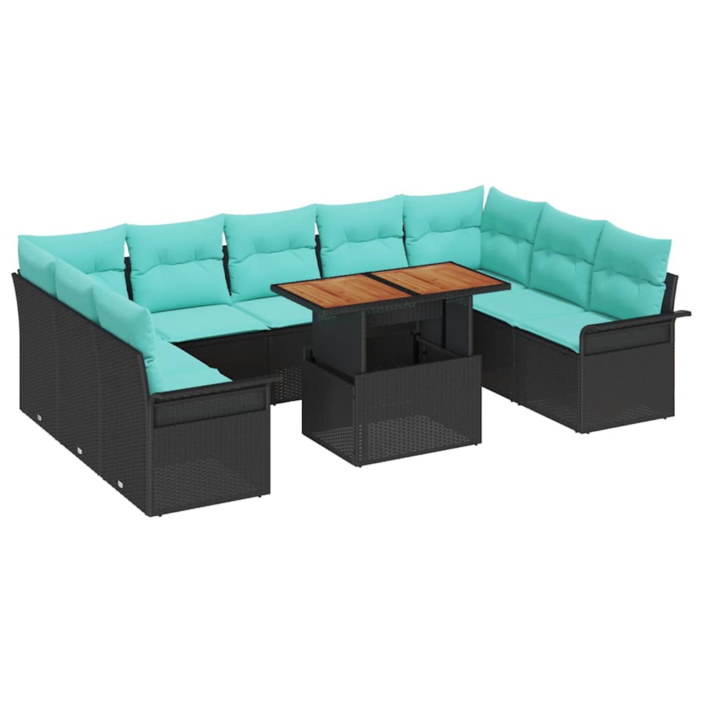 Garten-Sofa-Set mit Kissen 10 pcs Schwarz und blau