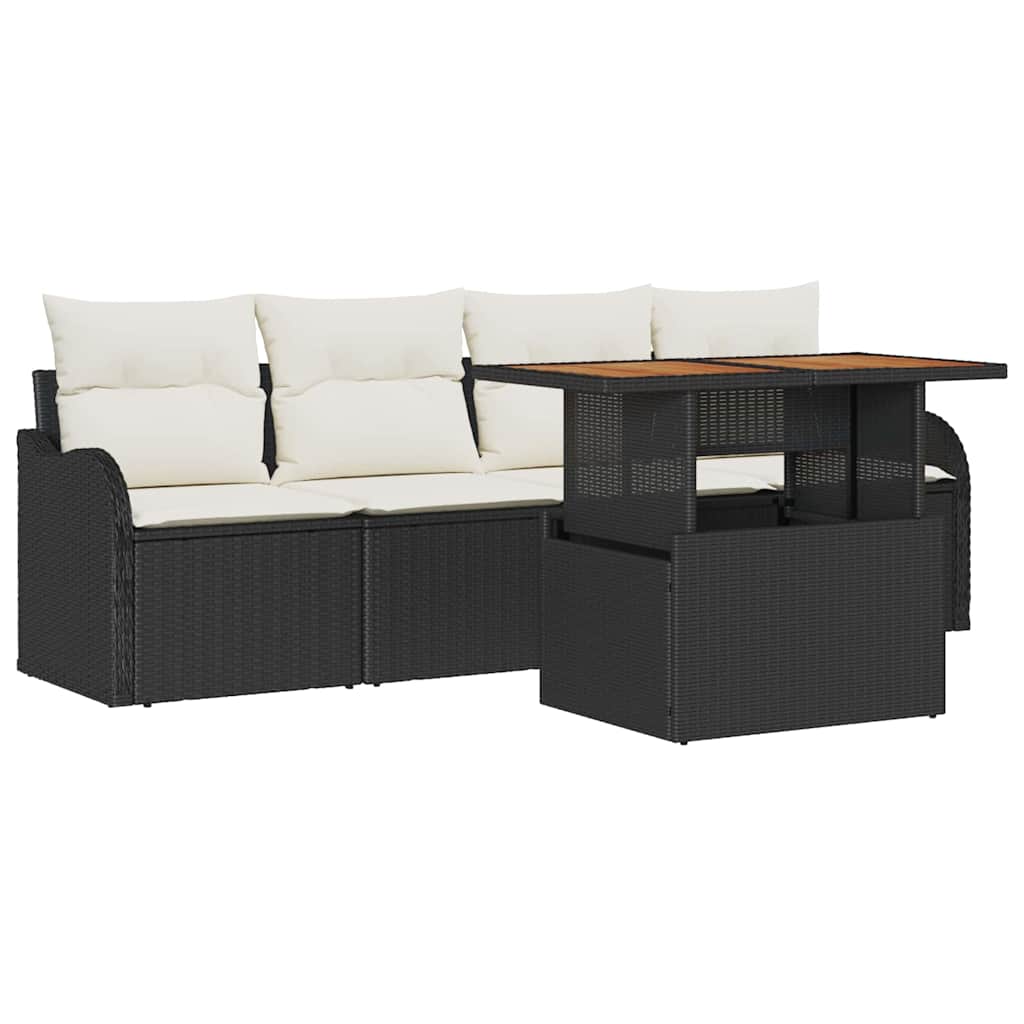 Gartensofa-set mit Kissen 5 pcs Schwarz und Creme Poly-Rattan