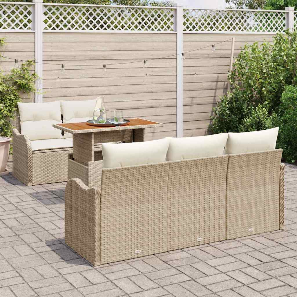 Gartensofa-set mit Kissen 6 pcs Beige und Creme Poly-Rattan