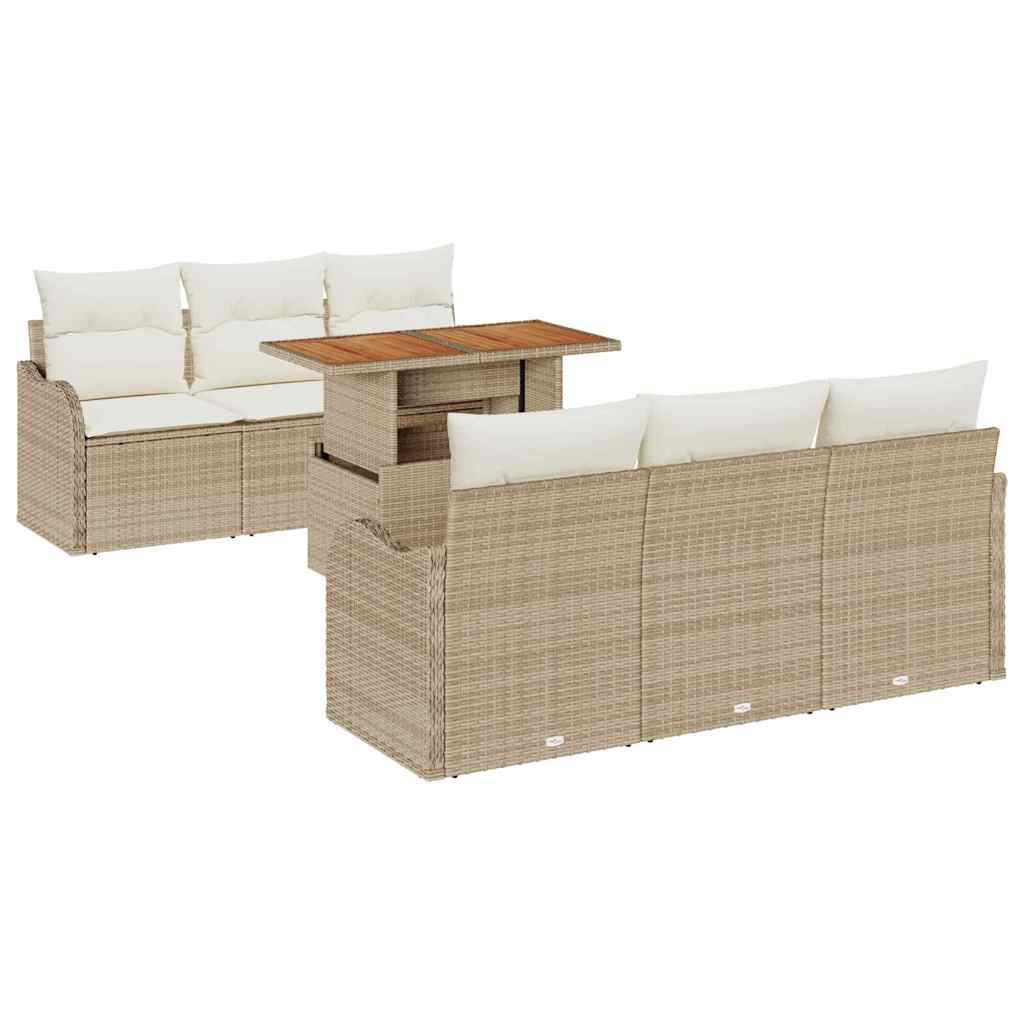 Gartensofa-set mit Kissen 7 pcs Beige und Creme Poly-Rattan