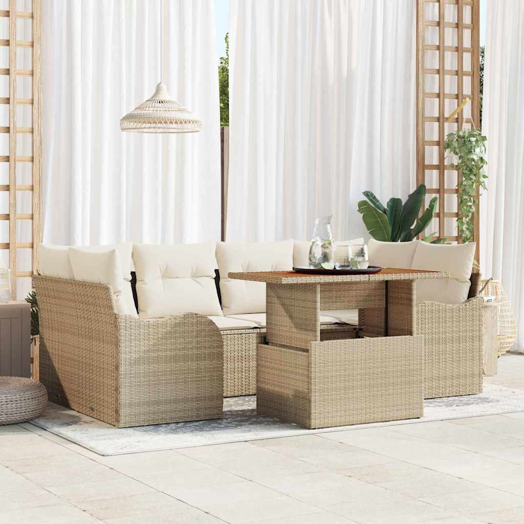 Garten-Sofa-Set mit Kissen 7 pcs Beige und Creme