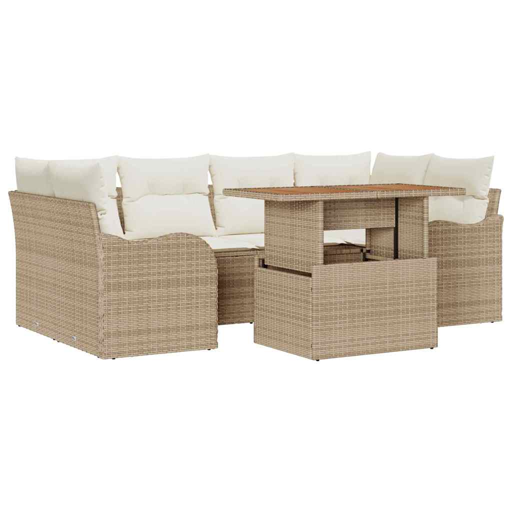 Garten-Sofa-Set mit Kissen 7 pcs Beige und Creme