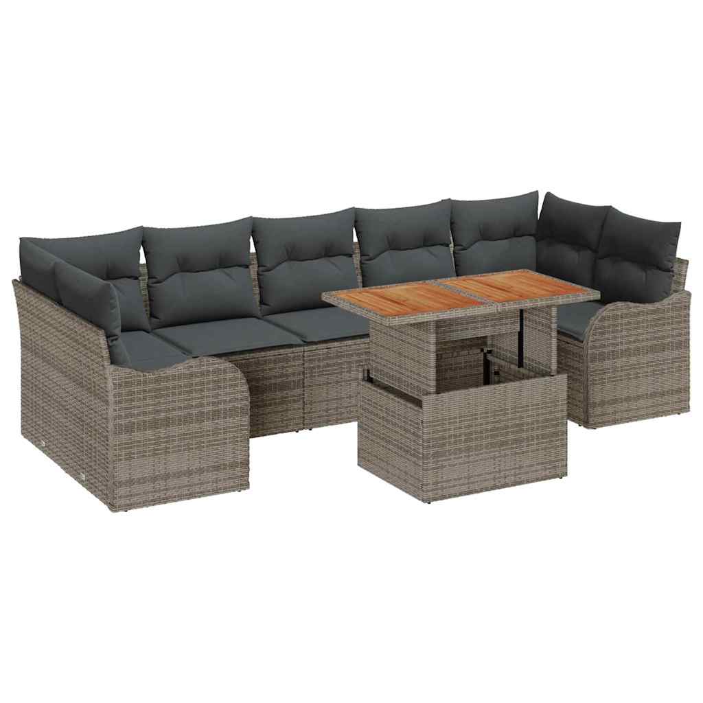 Gartensofa-set mit Kissen 8 pcs Grau Poly-Rattan