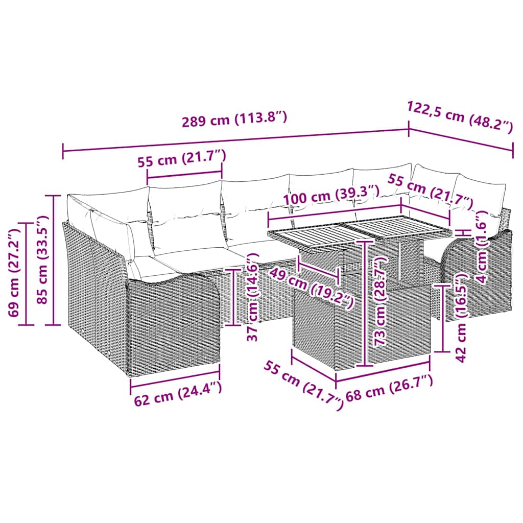 Gartensofa-set mit Kissen 8 pcs Grau Poly-Rattan