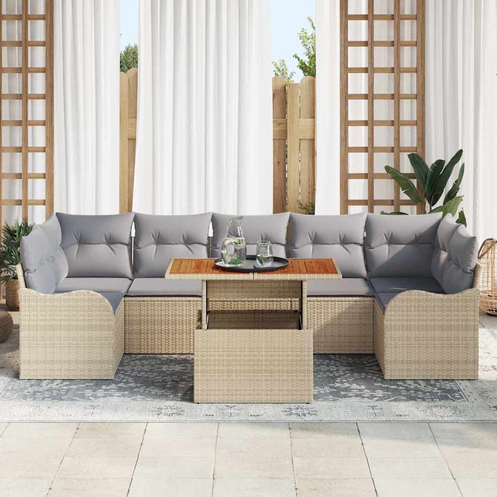 Gartensofa-set mit Kissen 8 pcs Beige und Hellgrau Poly-Rattan