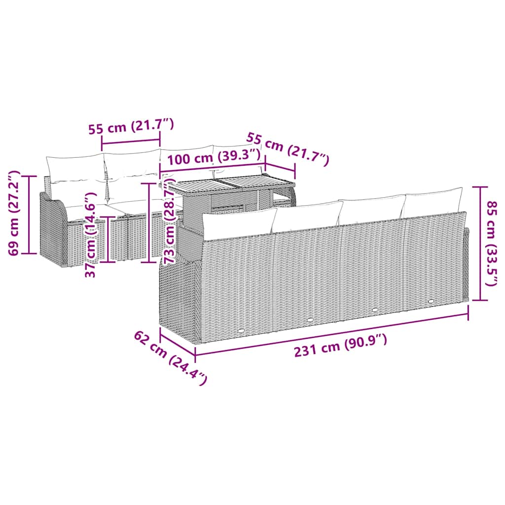 Garten-Sofa-Set mit Kissen 7 pcs Schwarz und Creme