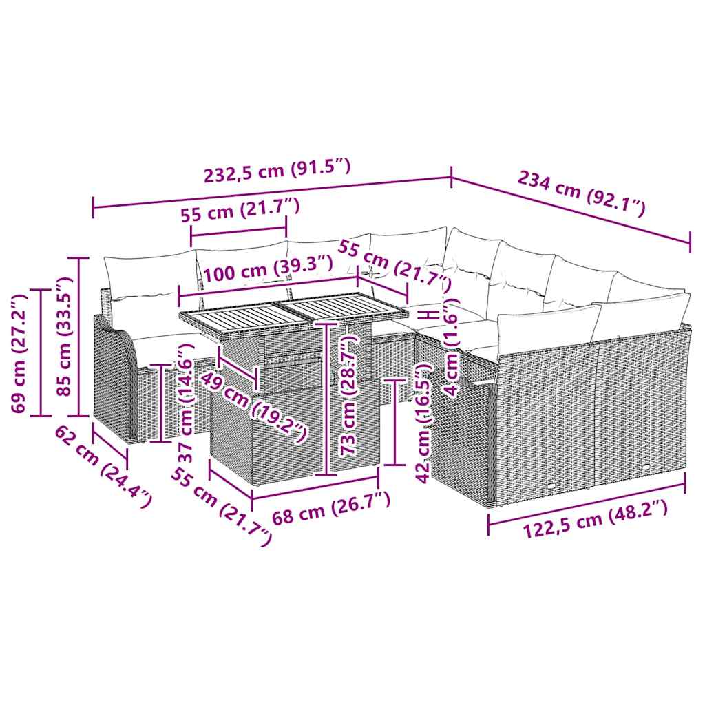 Garten-Sofa-Set mit Kissen 7 pcs Grau