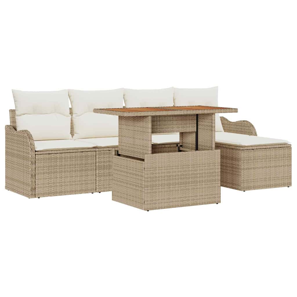 Gartensofa-set mit Kissen 6 pcs Beige und Creme Poly-Rattan