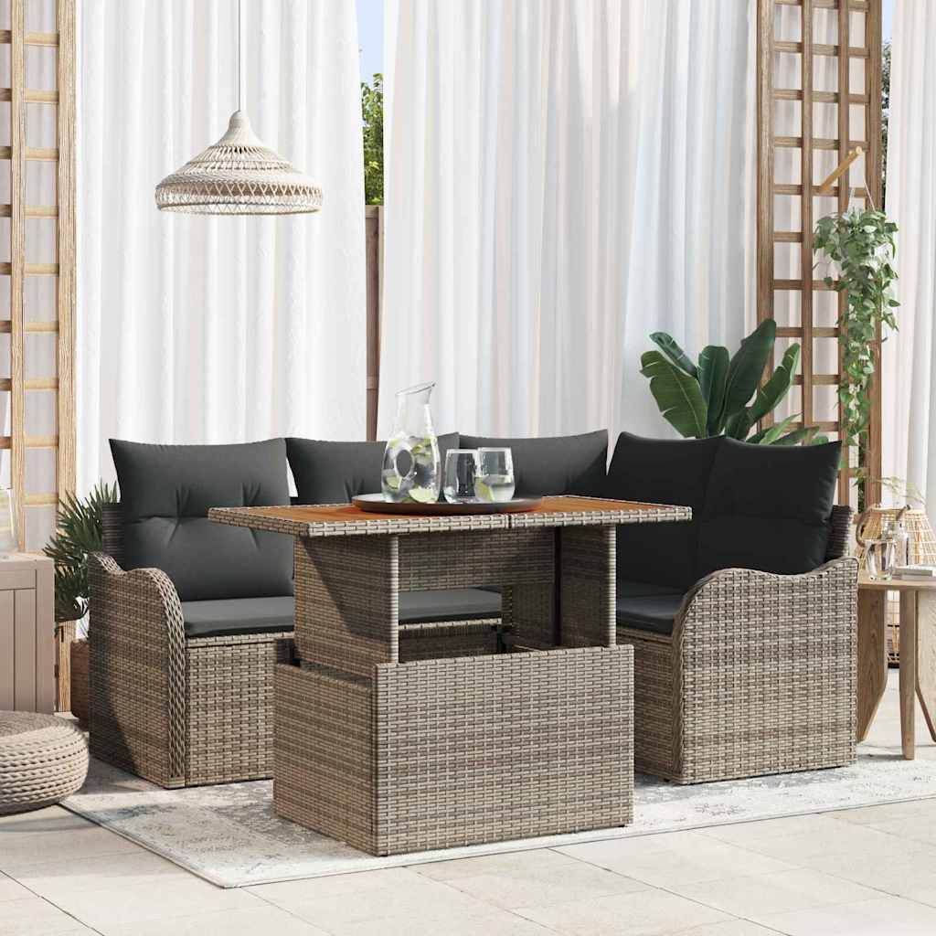 Gartensofa-set mit Kissen 5 pcs Grau Poly-Rattan