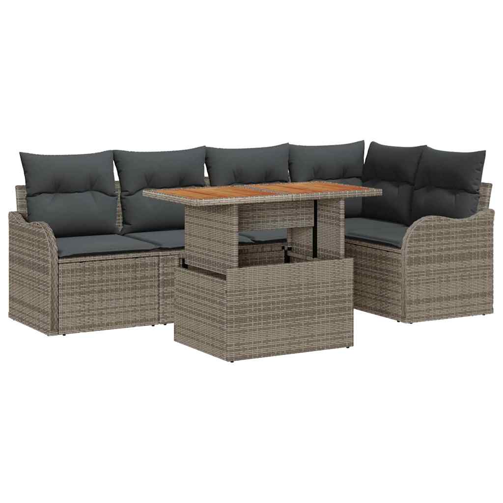 Gartensofa-set mit Kissen 6 pcs Grau Poly-Rattan