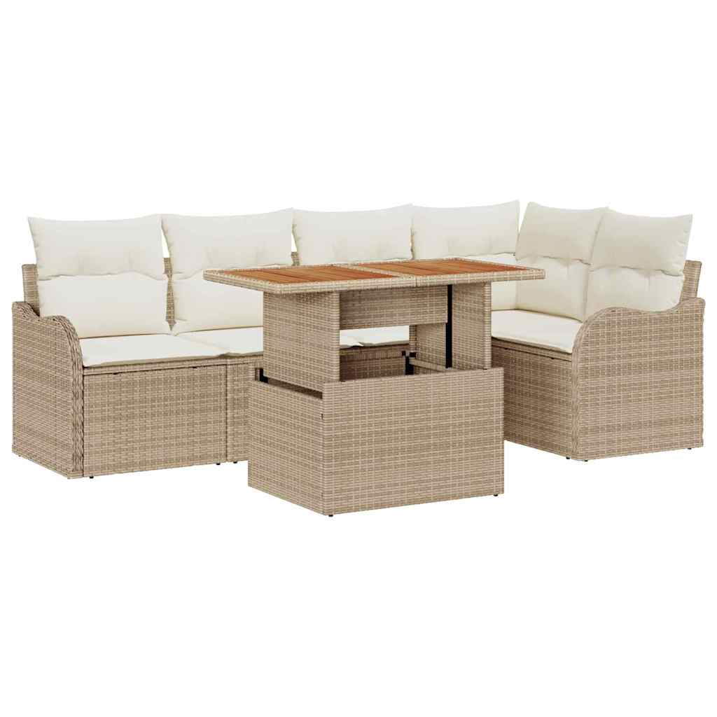 Gartensofa-set mit Kissen 6 pcs Beige und Creme Poly-Rattan