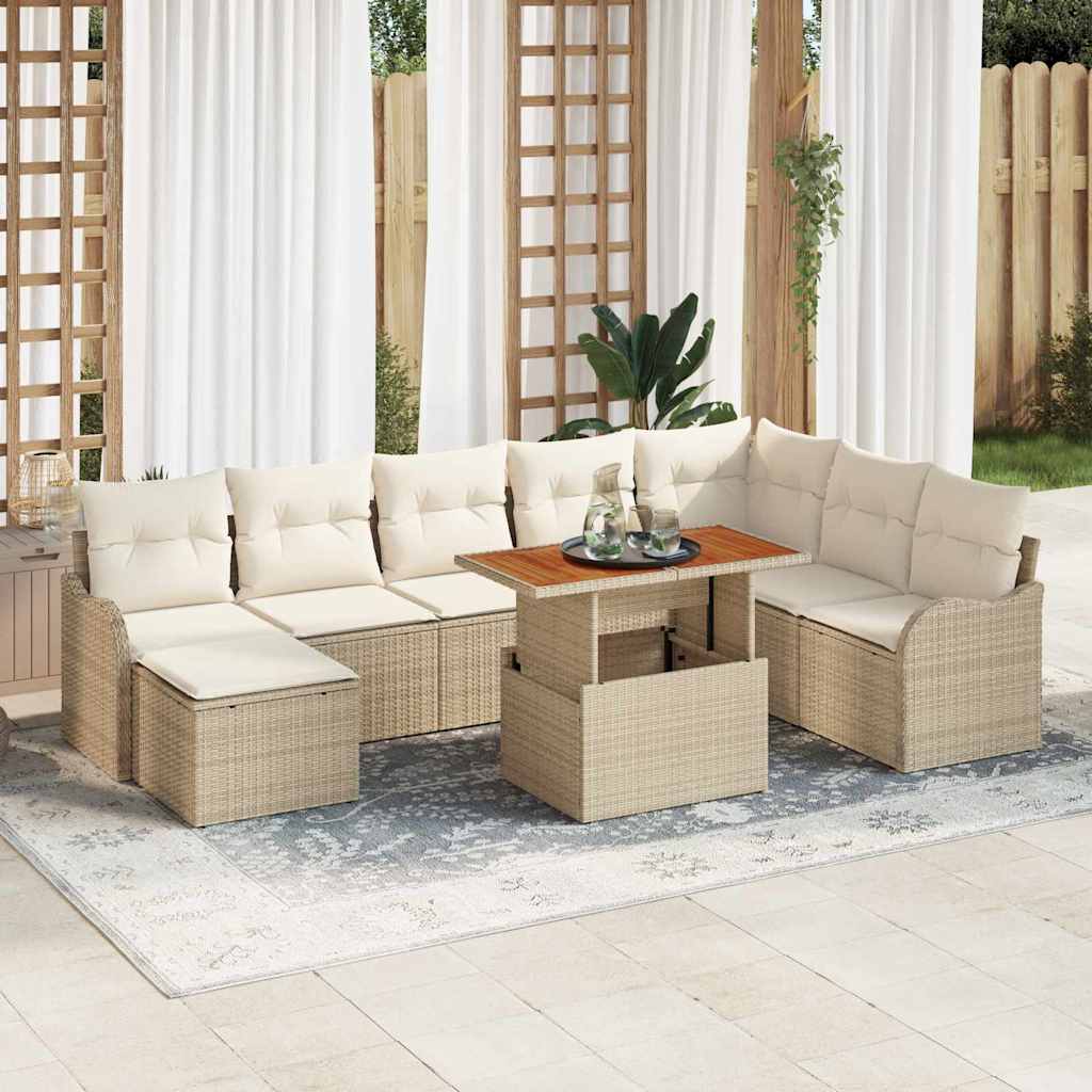 Garten-Sofa-Set mit Kissen mit Speicher 9 pcs Beige und Creme