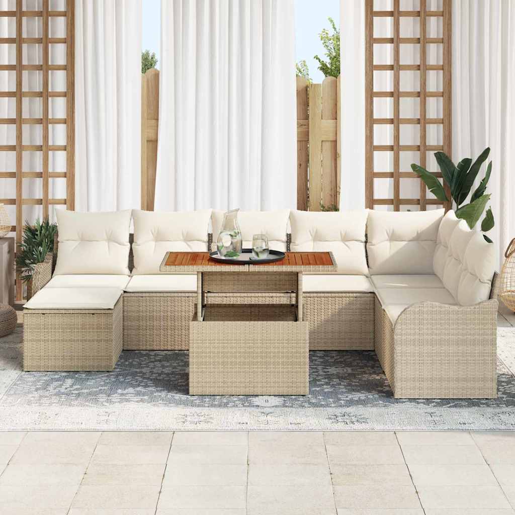 Garten-Sofa-Set mit Kissen mit Speicher 9 pcs Beige und Creme