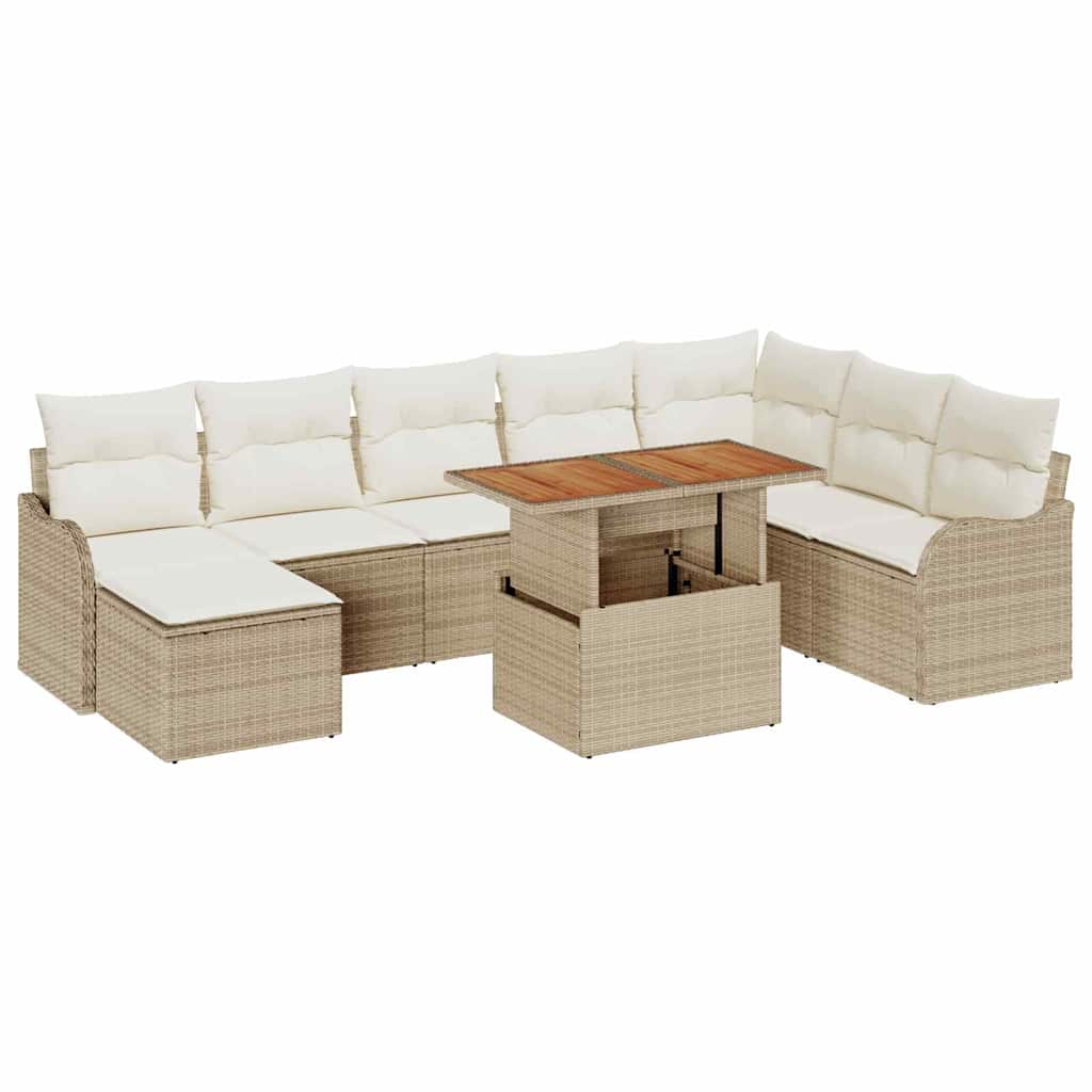 Garten-Sofa-Set mit Kissen mit Speicher 9 pcs Beige und Creme