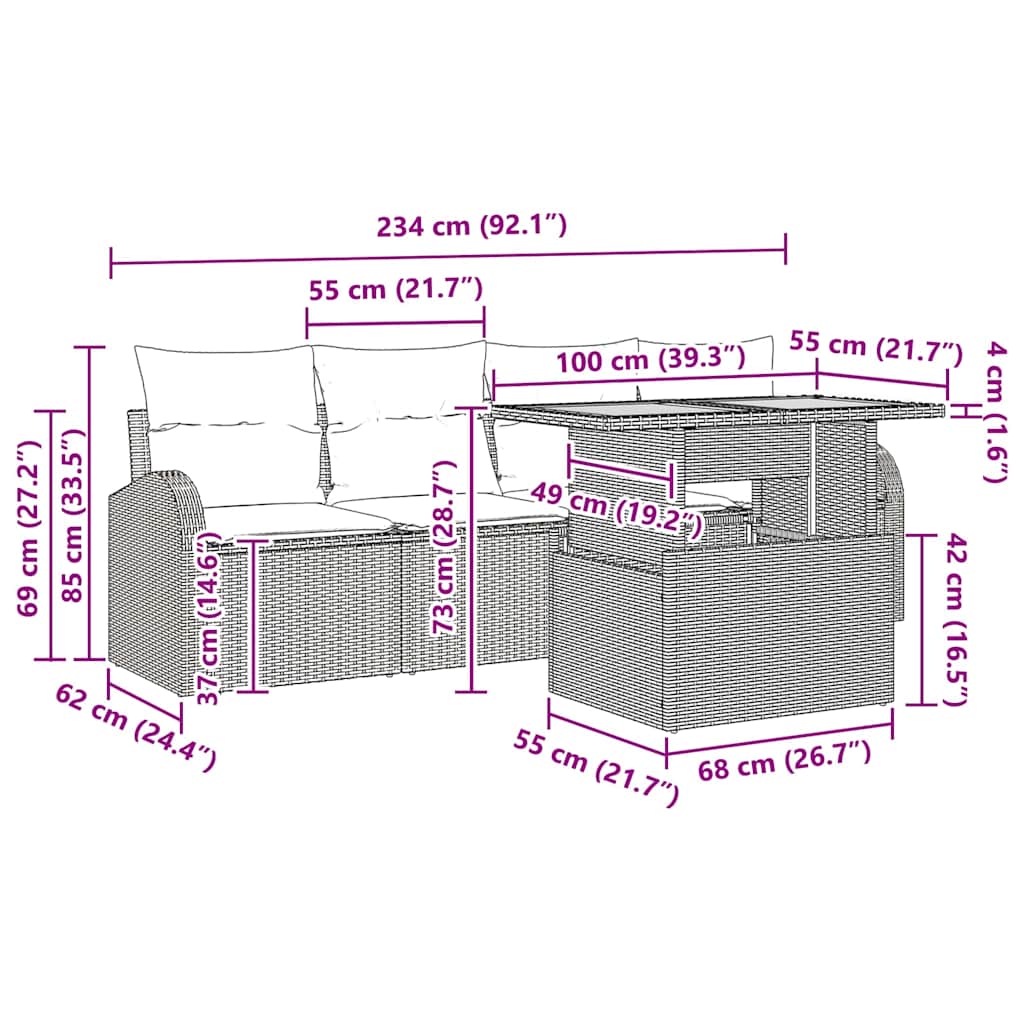 Garten-Sofa-Set mit Kissen 5 pcs Grau