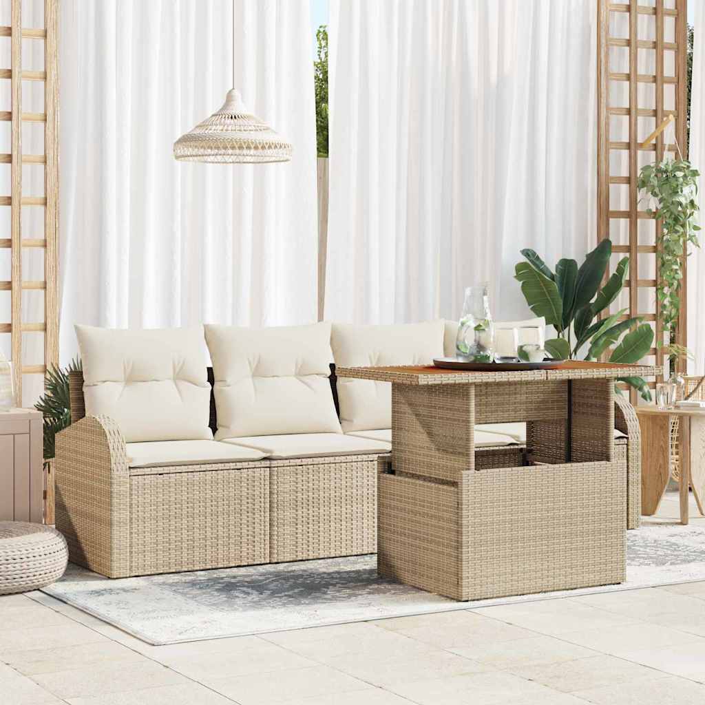 Garten-Sofa-Set mit Kissen 5 pcs Beige und Creme