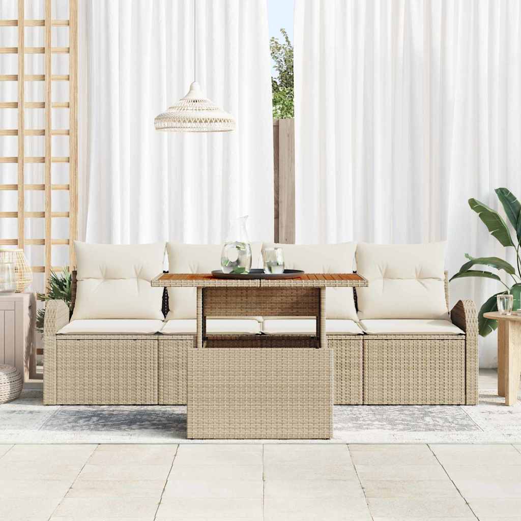 Garten-Sofa-Set mit Kissen 5 pcs Beige und Creme
