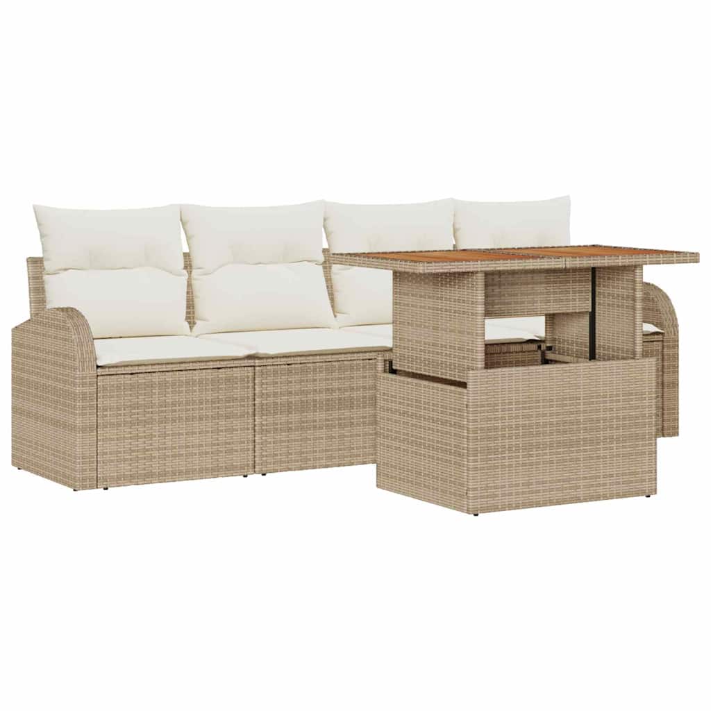 Garten-Sofa-Set mit Kissen 5 pcs Beige und Creme