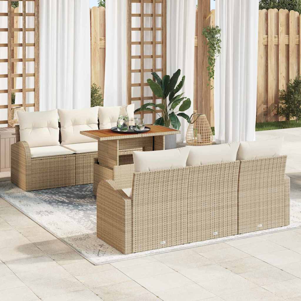 Garten-Sofa-Set mit Kissen 7 pcs Beige und Creme