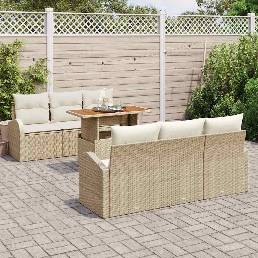 Garten-Sofa-Set mit Kissen 7 pcs Beige und Creme