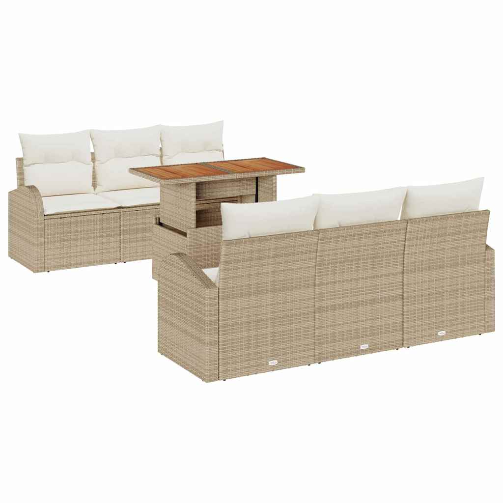 Garten-Sofa-Set mit Kissen 7 pcs Beige und Creme
