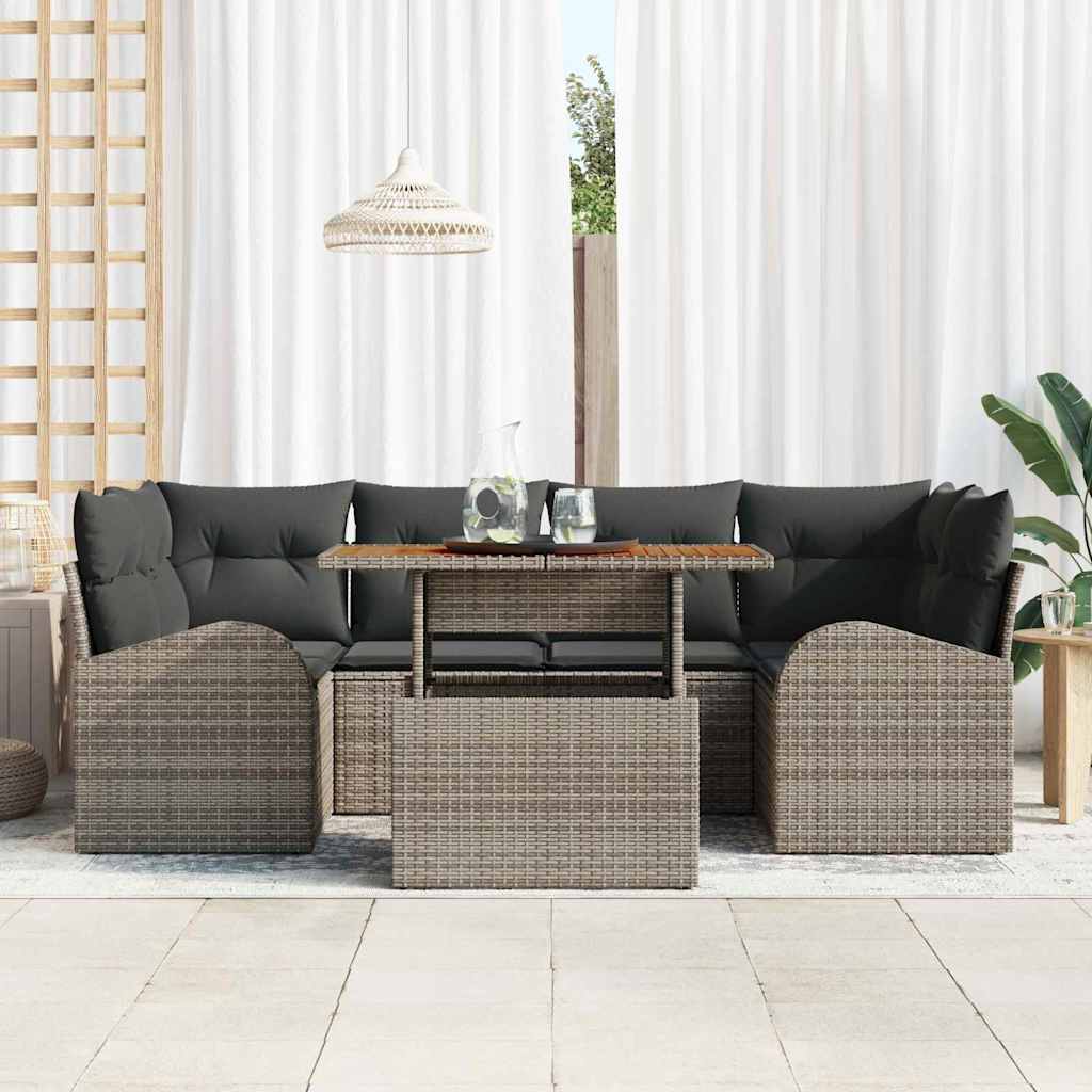 Garten-Sofa-Set mit Kissen 7 pcs Grau
