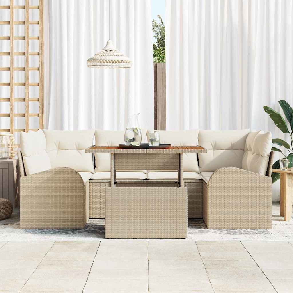 Garten-Sofa-Set mit Kissen mit Kopfteil 7 pcs Beige und Creme