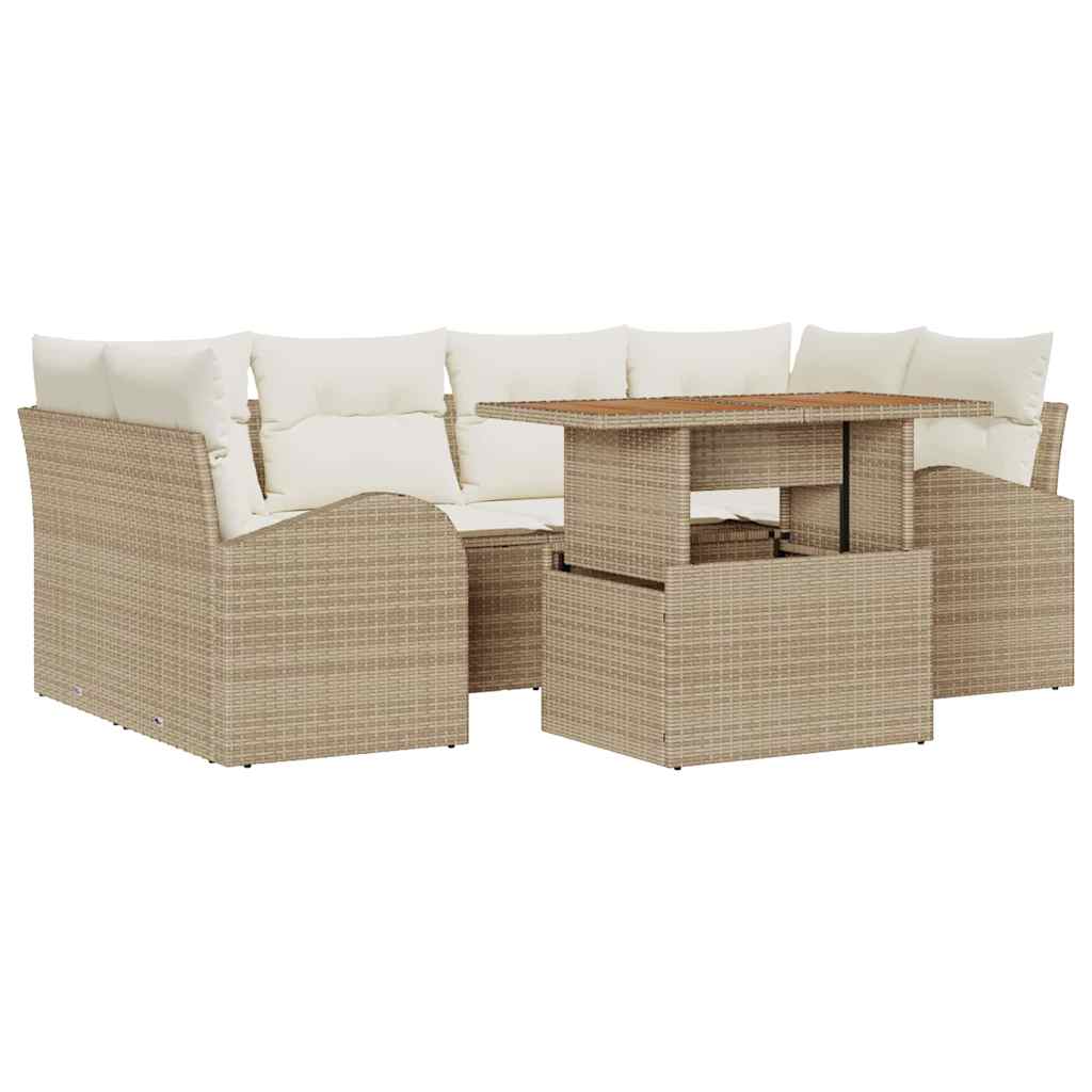 Garten-Sofa-Set mit Kissen mit Kopfteil 7 pcs Beige und Creme