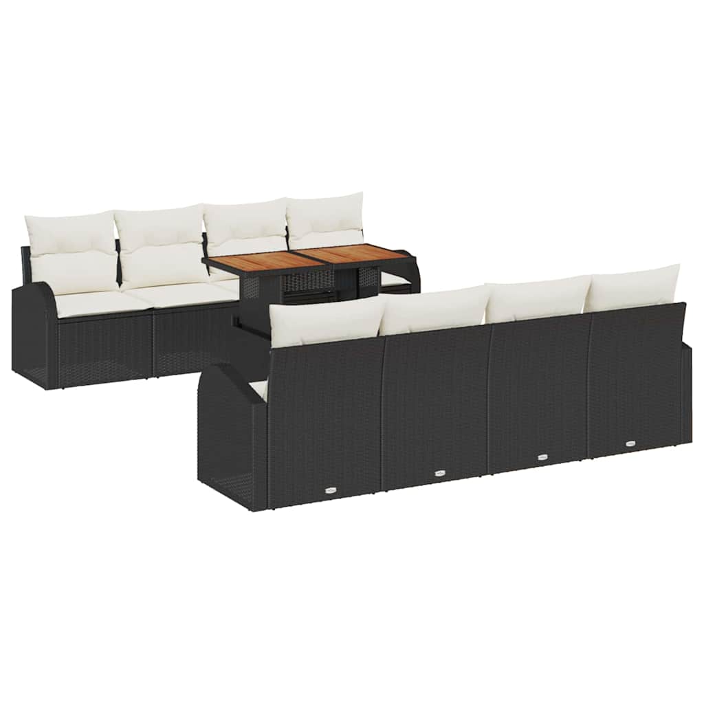 Garten-Sofa-Set mit Kissen 7 pcs Schwarz und Creme