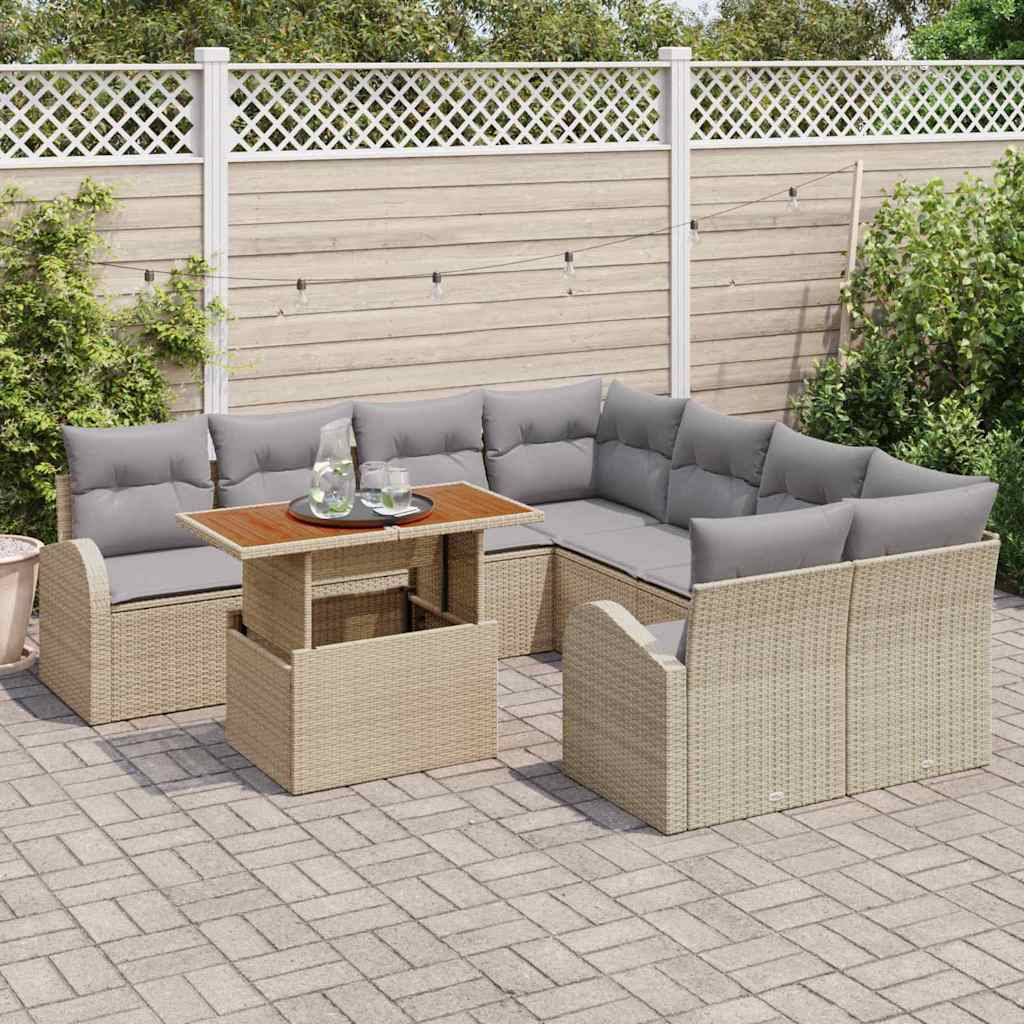 Garten-Sofa-Set mit Kissen 9 pcs Beige und Hellgrau