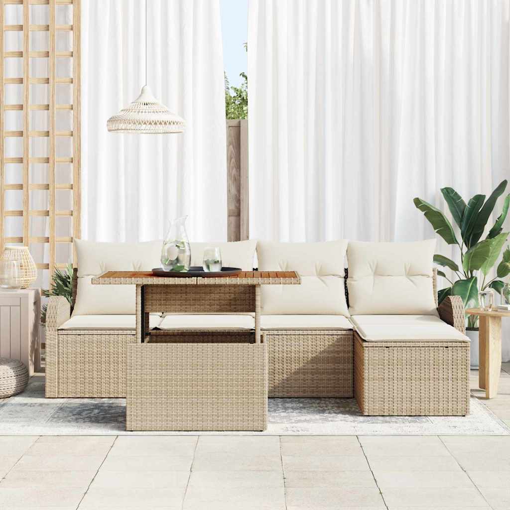 Garten-Sofa-Set mit Kissen 6 pcs Beige und Creme