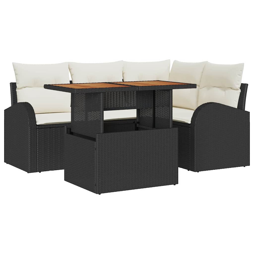Garten-Sofa-Set mit Kissen 5 pcs Schwarz und Creme