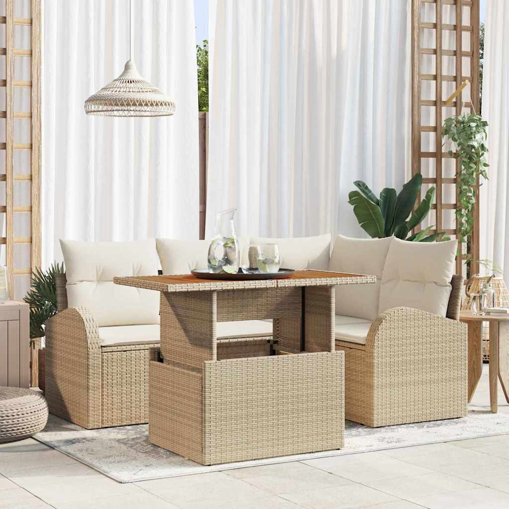 Garten-Sofa-Set mit Kissen 5 pcs Beige und Creme