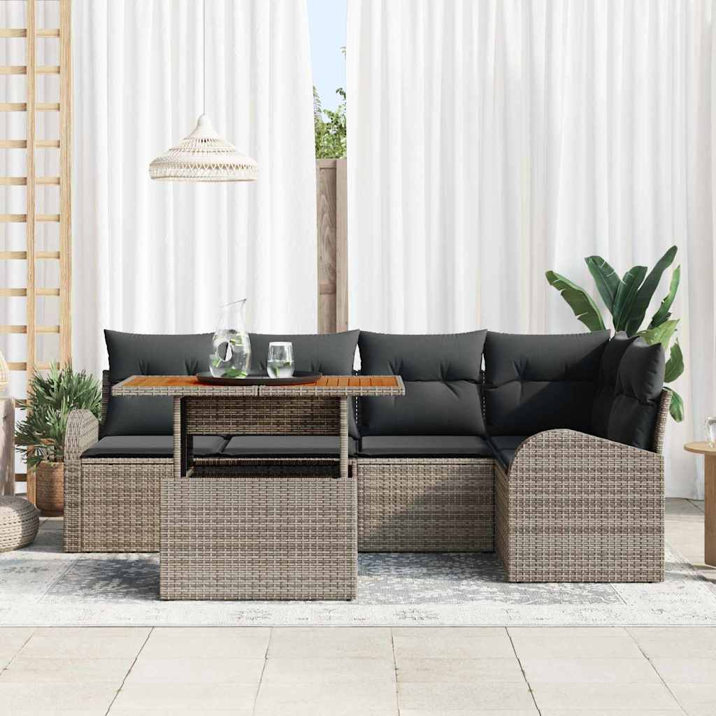 Garten-Sofa-Set mit Kissen 6 pcs Grau