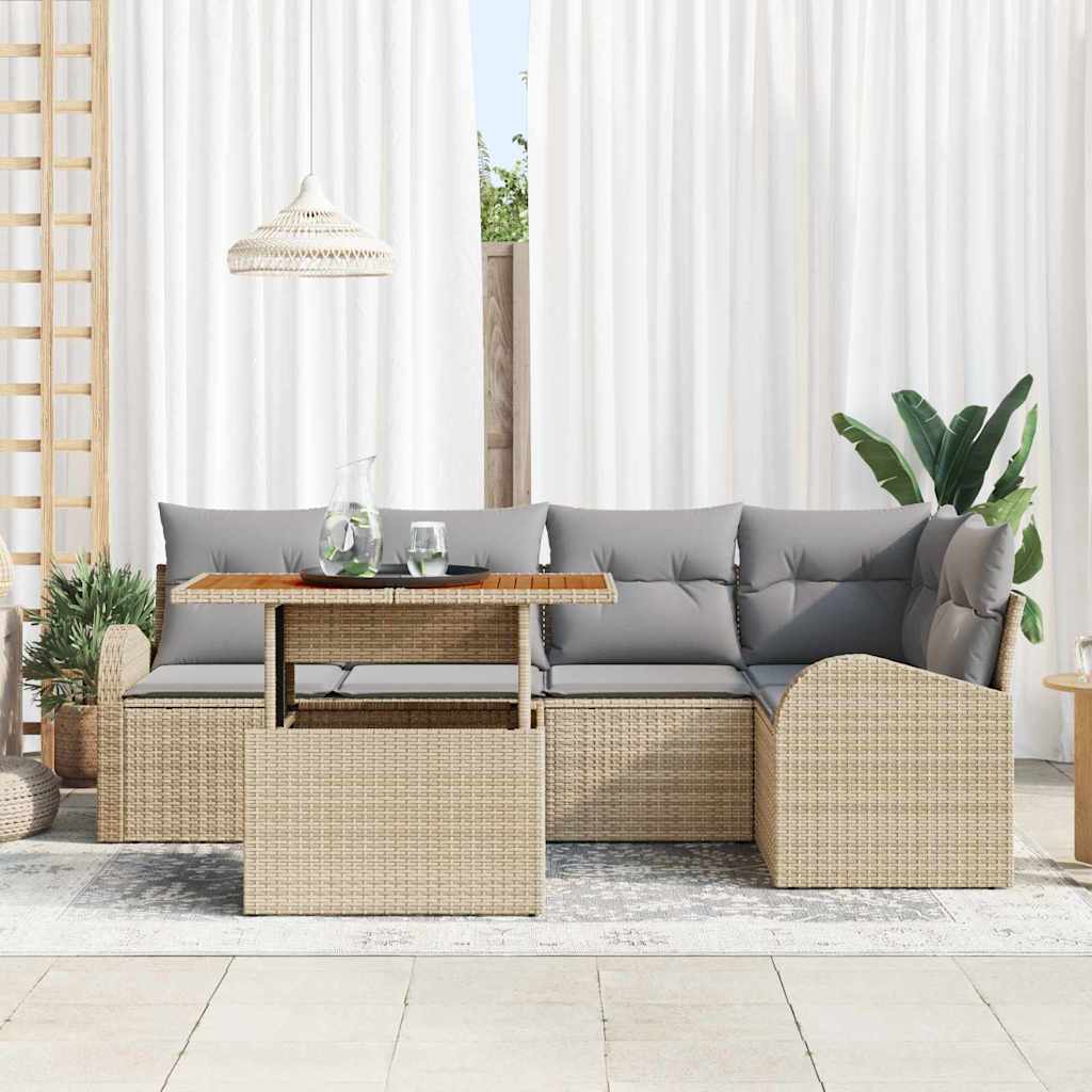 Garten-Sofa-Set mit Kissen 6 pcs Beige und Hellgrau